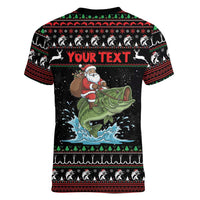 Merry Fishmas Santa Riding Bass Personalized Women V-Neck T-Shirt Funny Christmas - Wonder Print Shop
