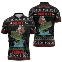 Merry Fishmas Santa Riding Bass Personalized Zipper Polo Shirt Funny Christmas - Wonder Print Shop
