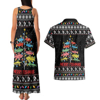 Merry Fishmas Couples Matching Tank Maxi Dress and Hawaiian Shirt Fishing Christmas Tree Lights - Wonder Print Shop