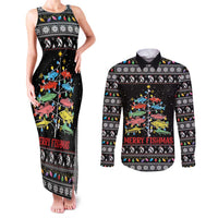 Merry Fishmas Couples Matching Tank Maxi Dress and Long Sleeve Button Shirt Fishing Christmas Tree Lights - Wonder Print Shop