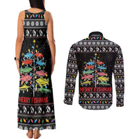 Merry Fishmas Couples Matching Tank Maxi Dress and Long Sleeve Button Shirt Fishing Christmas Tree Lights - Wonder Print Shop