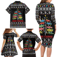 Merry Fishmas Family Matching Long Sleeve Bodycon Dress and Hawaiian Shirt Fishing Christmas Tree Lights - Wonder Print Shop