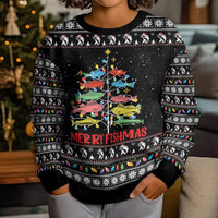 Merry Fishmas Kid Ugly Christmas Sweater Fishing Christmas Tree Lights - Wonder Print Shop