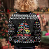 Merry Fishmas Kid Ugly Christmas Sweater Fishing Christmas Tree Lights - Wonder Print Shop