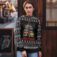 Merry Fishmas Ugly Christmas Sweater Fishing Christmas Tree Lights - Wonder Print Shop