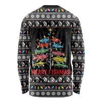 Merry Fishmas Long Sleeve Shirt Fishing Christmas Tree Lights - Wonder Print Shop