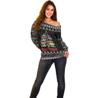 Merry Fishmas Off Shoulder Sweater Fishing Christmas Tree Lights - Wonder Print Shop