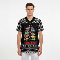 Merry Fishmas Scrub Top Fishing Christmas Tree Lights - Wonder Print Shop