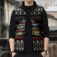 Merry Fishmas Sleeveless Puffer Jacket Fishing Christmas Tree Lights - Wonder Print Shop