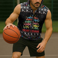 Merry Fishmas Sleeveless Zip Hoodie Fishing Christmas Tree Lights - Wonder Print Shop