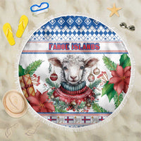 Faroe Islands Christmas Beach Blanket Cute Faroese Sheep Xmas Patterns - Wonder Print Shop