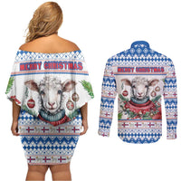 Faroe Islands Christmas Couples Matching Off Shoulder Short Dress and Long Sleeve Button Shirt Cute Faroese Sheep Xmas Patterns - Wonder Print Shop