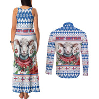 Faroe Islands Christmas Couples Matching Tank Maxi Dress and Long Sleeve Button Shirt Cute Faroese Sheep Xmas Patterns - Wonder Print Shop