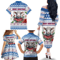 Faroe Islands Christmas Family Matching Off The Shoulder Long Sleeve Dress and Hawaiian Shirt Cute Faroese Sheep Xmas Patterns - Wonder Print Shop