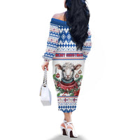 Faroe Islands Christmas Family Matching Off The Shoulder Long Sleeve Dress and Hawaiian Shirt Cute Faroese Sheep Xmas Patterns - Wonder Print Shop