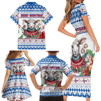 Faroe Islands Christmas Family Matching Short Sleeve Bodycon Dress and Hawaiian Shirt Cute Faroese Sheep Xmas Patterns - Wonder Print Shop