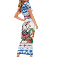 Faroe Islands Christmas Family Matching Short Sleeve Bodycon Dress and Hawaiian Shirt Cute Faroese Sheep Xmas Patterns - Wonder Print Shop