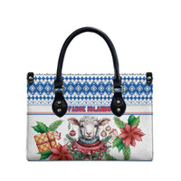 Faroe Islands Christmas Leather Bag Cute Faroese Sheep Xmas Patterns - Wonder Print Shop