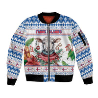 Faroe Islands Christmas Sleeve Zip Bomber Jacket Cute Faroese Sheep Xmas Patterns - Wonder Print Shop