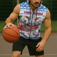 Faroe Islands Christmas Sleeveless Zip Hoodie Cute Faroese Sheep Xmas Patterns - Wonder Print Shop