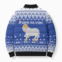 Faroe Islands Christmas Bomber Puffer Jacket Coat Of Arms Xmas Patterns - Wonder Print Shop