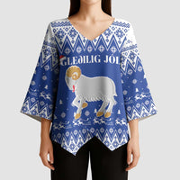 Faroe Islands Christmas Kimono Sleeve Blouse Coat Of Arms Xmas Patterns - Wonder Print Shop