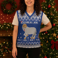 Faroe Islands Christmas Knitted V-Neck Vest Coat Of Arms Xmas Patterns - Wonder Print Shop