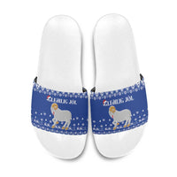Faroe Islands Christmas Slide Sandals Coat Of Arms Xmas Patterns - Wonder Print Shop