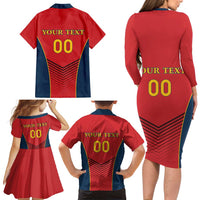 Custom Spain Rugby Family Matching Long Sleeve Bodycon Dress and Hawaiian Shirt Los Leones Lion Mascot