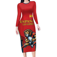 Custom Spain Rugby Family Matching Long Sleeve Bodycon Dress and Hawaiian Shirt Los Leones Lion Mascot