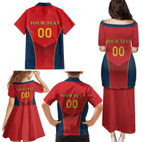 Custom Spain Rugby Family Matching Puletasi and Hawaiian Shirt Los Leones Lion Mascot