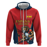 Custom Spain Rugby Hoodie Los Leones Lion Mascot - Wonder Print Shop