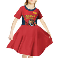 Custom Spain Rugby Kid Short Sleeve Dress Los Leones Lion Mascot - Wonder Print Shop