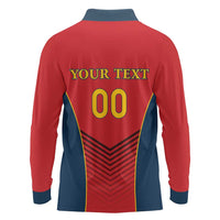 Custom Spain Rugby Long Sleeve Polo Shirt Los Leones Lion Mascot - Wonder Print Shop