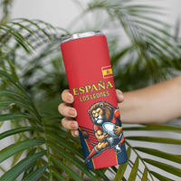 Custom Spain Rugby Skinny Tumbler Los Leones Lion Mascot - Wonder Print Shop