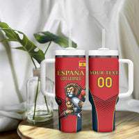 Custom Spain Rugby Tumbler With Handle Los Leones Lion Mascot - Wonder Print Shop