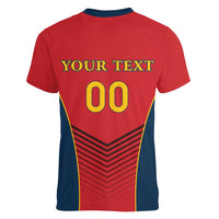 Custom Spain Rugby Women V-Neck T-Shirt Los Leones Lion Mascot - Wonder Print Shop