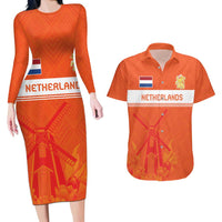 Custom Netherlands Rugby Couples Matching Long Sleeve Bodycon Dress and Hawaiian Shirt Windmill and Tulips With Jersey Pattern