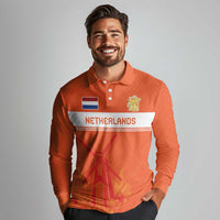 Custom Netherlands Rugby Long Sleeve Polo Shirt Windmill and Tulips With Jersey Pattern - Wonder Print Shop