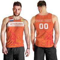 Custom Netherlands Rugby Men Tank Top Windmill and Tulips With Jersey Pattern - Wonder Print Shop