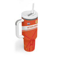 Custom Netherlands Rugby Tumbler With Handle Windmill and Tulips With Jersey Pattern - Wonder Print Shop