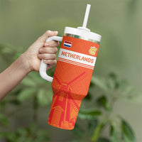 Custom Netherlands Rugby Tumbler With Handle Windmill and Tulips With Jersey Pattern - Wonder Print Shop