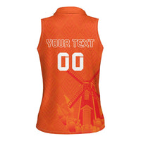 Custom Netherlands Rugby Women Sleeveless Polo Shirt Windmill and Tulips With Jersey Pattern - Wonder Print Shop