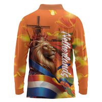 Netherlands Koningsdag Long Sleeve Polo Shirt Dutch Lion of Royal Pride