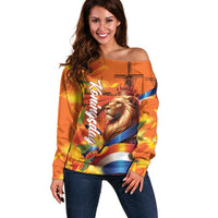 Netherlands Koningsdag Off Shoulder Sweater Dutch Lion of Royal Pride