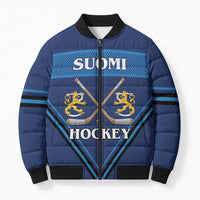 Finland Hockey Custom Bomber Puffer Jacket Suomi Lion Ice Pride 2026 Blue Version