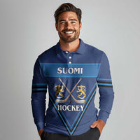 Finland Hockey Custom Long Sleeve Polo Shirt Suomi Lion Ice Pride 2026 Blue Version