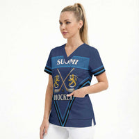 Finland Hockey Custom Scrub Top Suomi Lion Ice Pride 2026 Blue Version