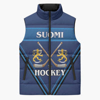 Finland Hockey Custom Sleeveless Puffer Jacket Suomi Lion Ice Pride 2026 Blue Version