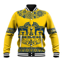 Sweden Daleclarian Horse Baseball Jacket Floral Folk Pattern Yellow Version